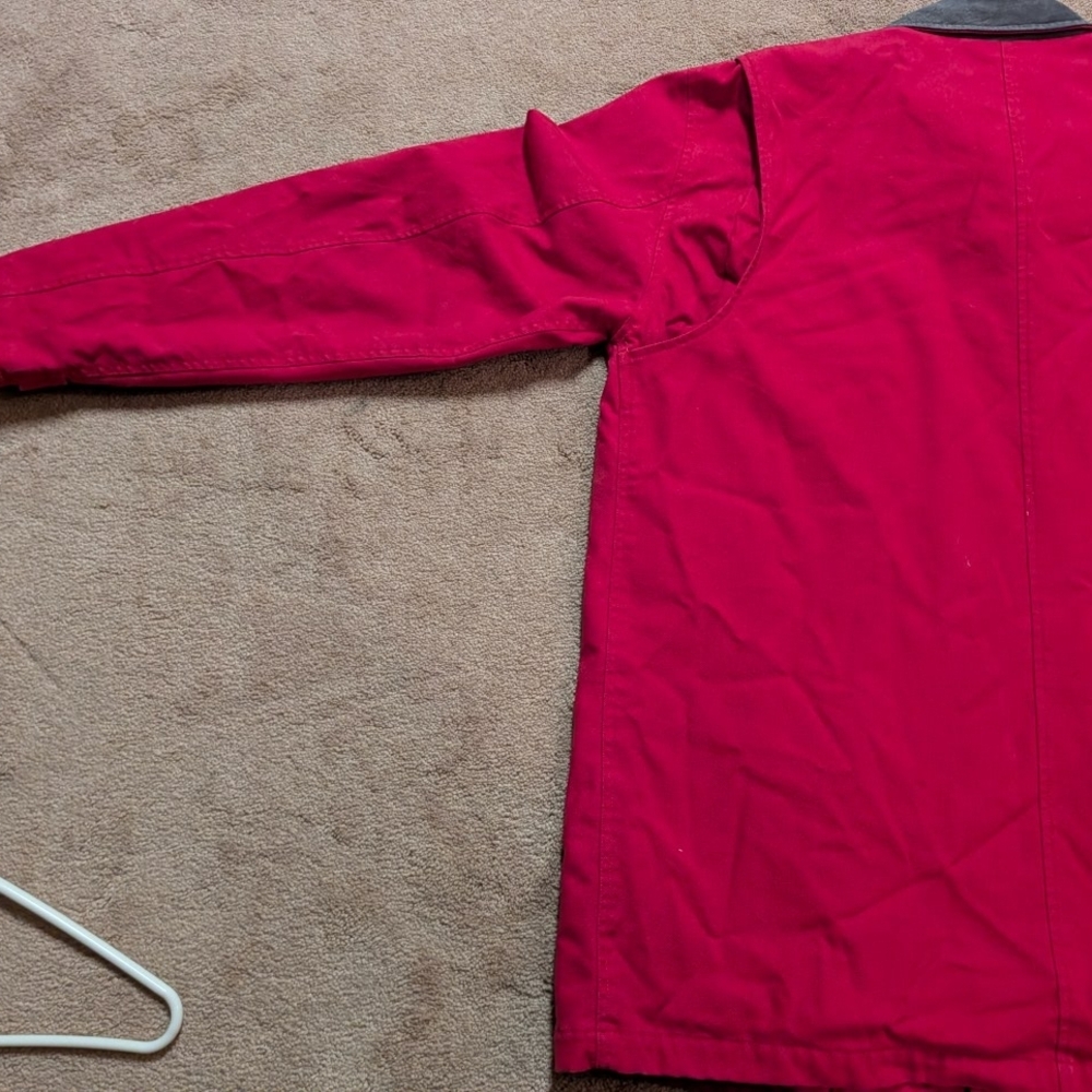 Lands End Vintage Red Canvas Chore Coat with Leather Collar - Picture 8 of 16
